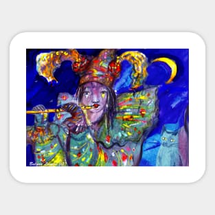 FLUTIST IN BLUE Venetian Masquerade Night Sticker